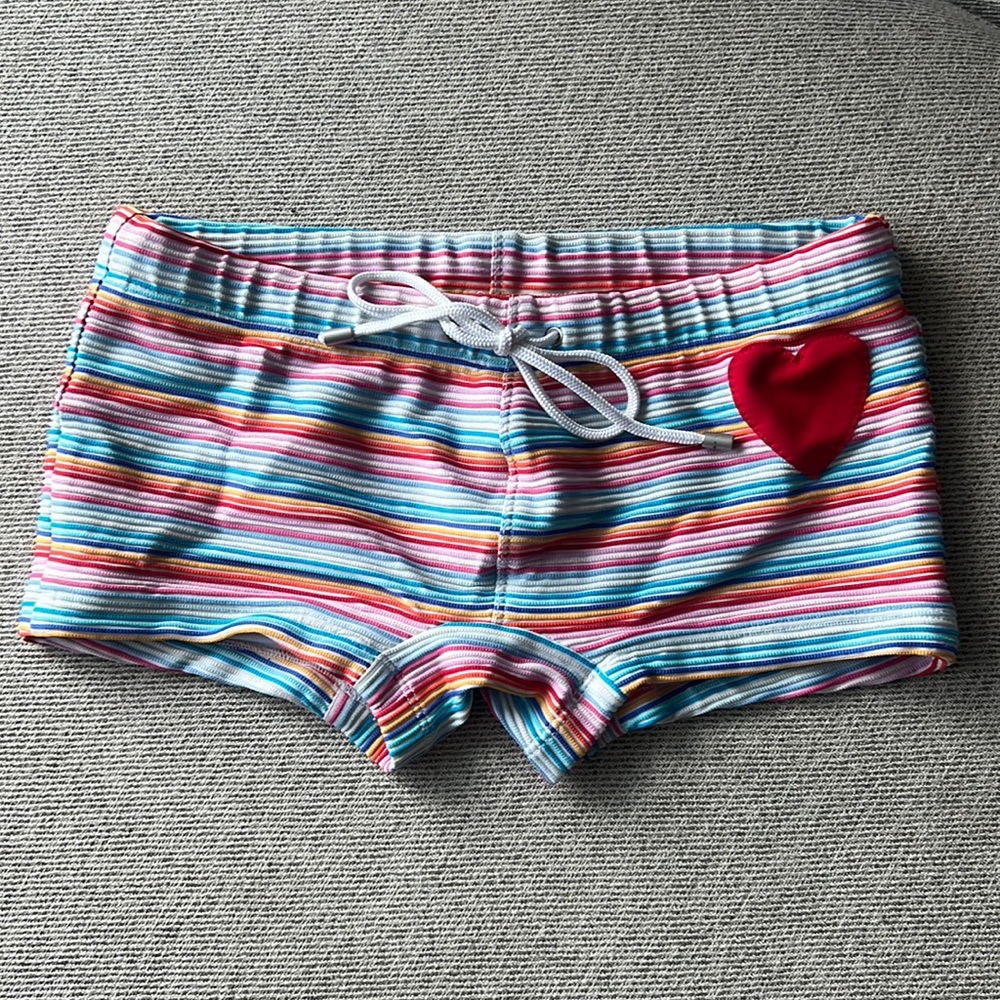 Mr. Turk Striped Heart Brief Swim Trunks NWOT